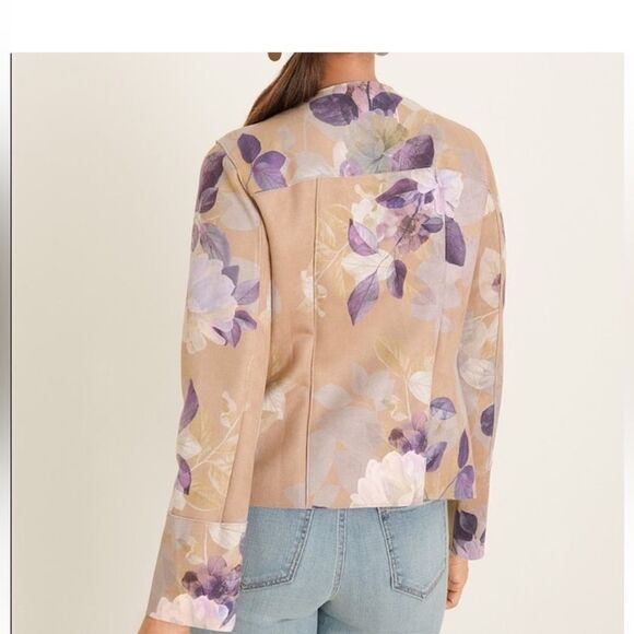 Chico’s Floral Faux Suede Cream Purple Pockets SZ 12 NWOT - Picture 3 of 15